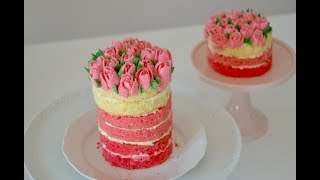 Pink Ombre Kuchen mit Buttercreme Tulpen  Russische Spritztüllen  Ombre Tulip Cake  Russian Tips [upl. by Aeneas352]