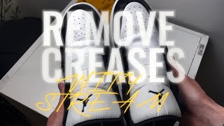 HowTo Remove Creasing Using Steam  Patent Leather Sneaker Restoration [upl. by Eleirbag]