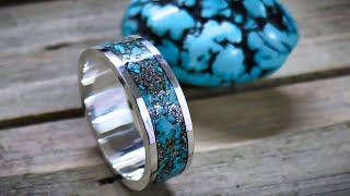 How to make a silver and turquoise inlay ring without a lathe [upl. by Norvin]