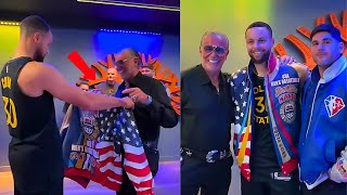 Steph Curry Gets Legendary Gold Medal Jacket from Barry—A Gift Like No Other🥰😎 [upl. by Anana689]