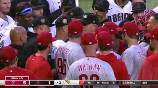 Diamondbacks vs Phillies Benches Clear After Corbin Carroll Hit By Pitch [upl. by Hinkle]