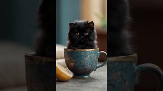 Adorable Black Persian Kitten in a Teacup 🐾  Cute Cat Moments [upl. by Kellene]