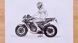 Easy way to draw a boy with bike  step by step  Pencil Sketch for beginners [upl. by Neyut]