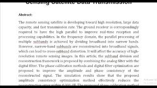 Optimization of Multi Subband Parallel and Signal Reconstruction for Remote Sensing Satellite Data T [upl. by Kohler892]