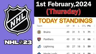 NHL STANDINGS TODAY  FEBRUARY 12024  NHL SCORES  Nhl Hockey Standings [upl. by Anaz6]