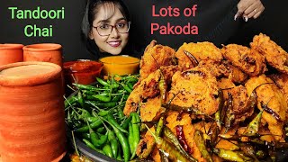 Eating Pakoda Challenge Tandoori Chai  Big Bites  Asmr Eating  Mukbang [upl. by Mloclam]