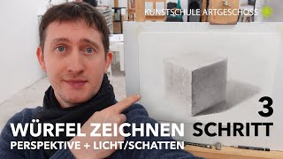 Perspektive  LichtSchatten Würfel zeichnen lernen Schritt 3 Malkurs mit Dmitrij Schurbin [upl. by Eupheemia]