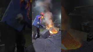 The process of manual feeding of furnace workers in foundry [upl. by Elrebma]