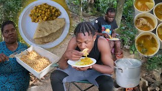 Curry Chickpeas With Roast Saltfish amp RotiChicken FootChicken Back Soup [upl. by Htiekel]