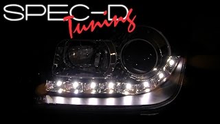 SPECDTUNING DEMO VIDEO 19992004 VOLKSWAGEN JETTA R8 STYLE LED PROJECTOR HEADLIGHTS [upl. by Winn]