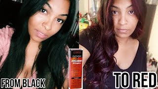 DYING BLACK HAIR TO MAGENTA RED USING LOREAL HICOLOR HIGHLIGHTS WITH NO BLEACH [upl. by Hugon]