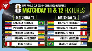 🔴 FIFA World Cup 2026 Qualification CONMEBOL Qualifiers Matchday 11 amp 12 Fixtures amp Schedule [upl. by Paddie]