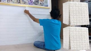 Wolpin 3D White Bricks Wallpaper Unboxing and Fixing 70cmx77cm 8mm thickness Rs199 in Amazon [upl. by Jocelin]