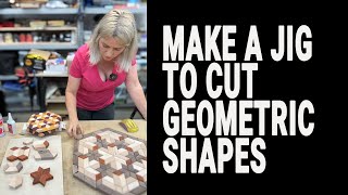 How to make a jig to cut geometric wood shapes Mosaic style cutting boards tables trivets boxes [upl. by Artnoed]