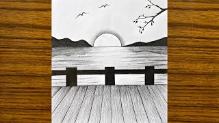 Scenery drawing sketch  Draw easy for beginners  Scenery drawing with pencil [upl. by Rhona]