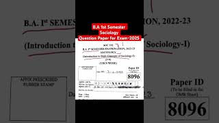 BA 1st semester sociology question paper for Exam 2025 shorts ba1stsemester sociology [upl. by Cosme]