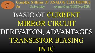 Lec50 Introduction to Current Mirror Circuit amp Advantages  R K Classes  Hindi [upl. by Descombes]