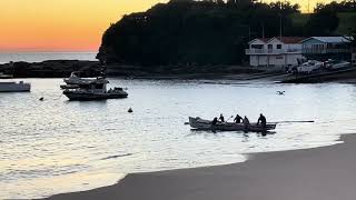 Early morning at Terrigal Surf boat launching People on the boardwalk Sunrise [upl. by Savior128]