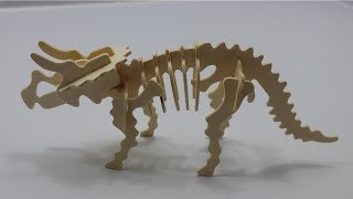 Woodcraft Construction Kit DIY Assembly Wooden Triceratops [upl. by Aihsad271]