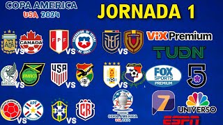 FECHAS HORARIOS Y CANALES PARA LA JORNADA 1 DE LA COPA AMERICA 2024 [upl. by Jermain]