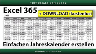 Einfachen Jahreskalender erstellen extra für Anfänger  DOWNLOAD  Excel 365 Tutorial [upl. by Bruni]