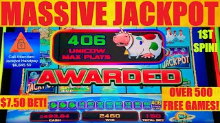 First Spin UNICOW Over 500 FREE GAMES Massive Jackpot Handpay [upl. by Adleme]