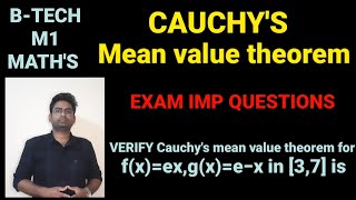 BTECHM1VERIFY CAUCHYS MEAN VALUE THEOREMBTECH EXAM IMPORTANT questionsbtech btechmaths [upl. by Brawner466]