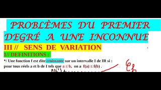 2éme éco  problèmes du premier degré à une inconnue  sens de variation  applications [upl. by Frere]