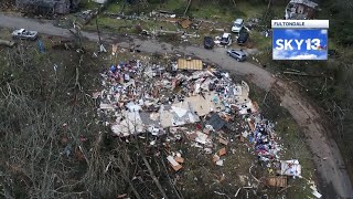 WVTM SKY 13 drone video of tornado damage in New Castle area of Fultondale [upl. by Sana]