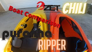 Kayak Comparison Zet Kayaks Chili vs Pyranha Kayaks Small Ripper [upl. by Ahsemrak]