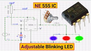 555 IC Blinking LED Circuit  NE555 IC Circuit  Adjustable Flashing LED Circuit [upl. by Swainson]