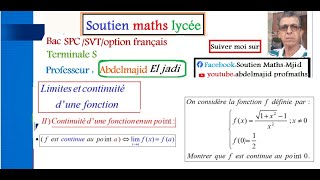 Continuité dune fonction numérique en un pointBac SPCSVT ActivitéDéfinitionExemplesExercices [upl. by Myrna]