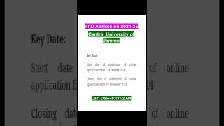 PhD Admission 202425Central University ofJammuphdadmission researchapplyonline [upl. by Phillip]