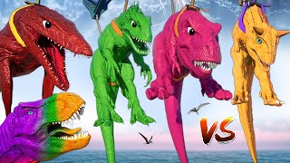 IronMan MOSASAURUS vs Orion Carnotaurus amp Godzilla TREX Dinosaurs Fight Jurassic World Evolution 2 [upl. by Lyda212]