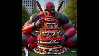 Deadpool eats giant cake ✅🔥🙂deadpool cake avengers [upl. by Hindu]