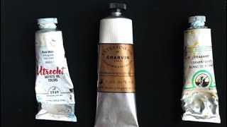 White oil paint comparison titanium white vs flake white flake white vs warm white Old Holland [upl. by Nabila]