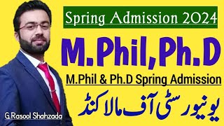 University of Malakand  MPhil amp PhD Programs Admissions Spring 2024 [upl. by Phares]