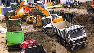 Excavators Trucks working at RC Construction Site Dozer Wheel Loader Digger  Fire Trucks in Action [upl. by Chloe]