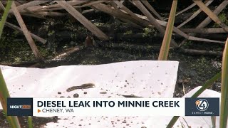 Cheney gas station tank leaks diesel into Minnie Creek concerning residents [upl. by Meredeth]