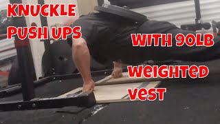 KNUCKLE PUSHUPS WITH 90lbs WEIGHTED VEST  60 X 37quot PLYOMETRIC SQUAT JUMPS FOR ELASTIC TENDONS [upl. by Yttiy]