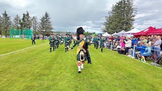 Drum Major leads Huntly Pipe Band playing Hills of Argyll on march at 2024 Dufftown Highland Games [upl. by Orlina733]