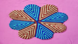 फुल की डिजाइन का पायदान बनाना सीखेNEW DOORMAT DESIGN MAKING TUTORIAL AT HOME [upl. by Zeugirdor]