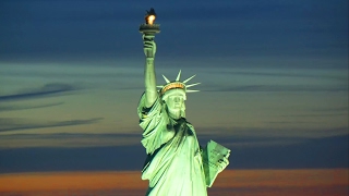 Statue of Liberty in New York City American Freedom Aerial Night Video of Liberty Island [upl. by Onfre221]