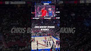 Chris Boucher speaking in french to hometown crowd in Montreal nbapreseason torontoraptors [upl. by Anirok]