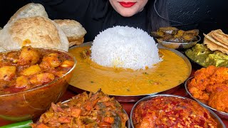 ASMR EATING PURIALOO SABJIDAL CHAWALALOO BHARTABAINGAN FRYMIXED VEG FRYPALAK PANEERPAPAD [upl. by Peck]