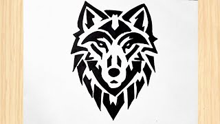 How to draw a tribal wolf  Wolf tattoo drawingdesign [upl. by Ahteres177]