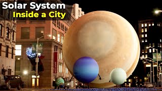 If the Solar System Fit Inside a City  Solar system size comparison  first person view [upl. by Novel]