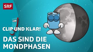 Vollmond bis Neumond Warum gibt es Mondphasen  SRF Kids – Clip und klar  Für Kinder erklärt [upl. by Anytsyrk629]