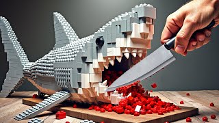 How To Make LEGO SHARK Recipe IRL  Amazing Fish Cutting Skills  Stop Motion Cooking Video [upl. by Brandwein]