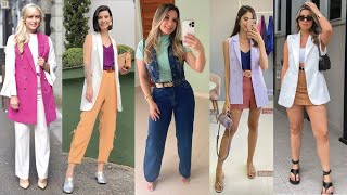 Outfits con Blazers sin Manga para Mujer 2024 [upl. by Anyd]